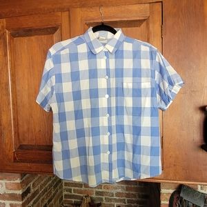 Vintage Blue & White Gingham Button Down Short Sleeve from Koret Francisa